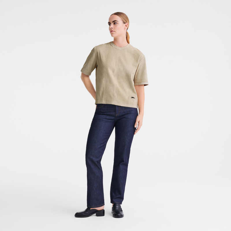 Longchamp | Short leather top Linen - Leather | Linen