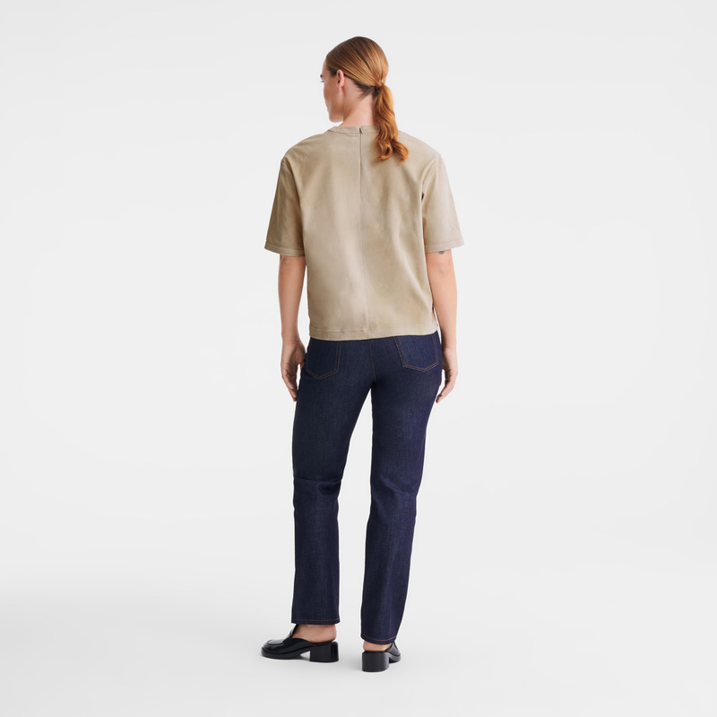 Longchamp | Short leather top Linen - Leather | Linen