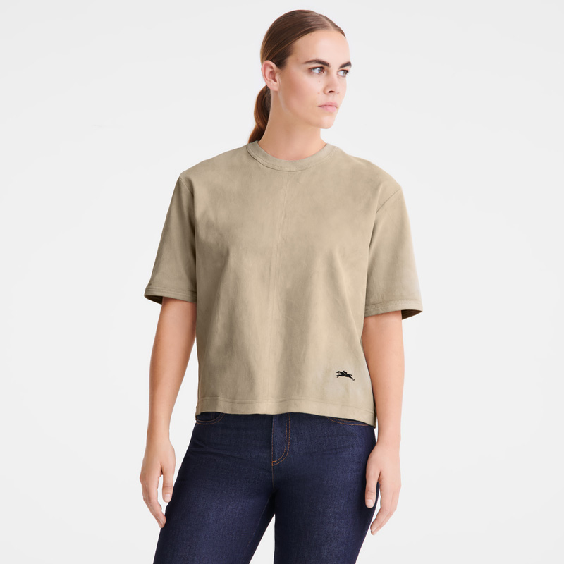 Longchamp | Short leather top Linen - Leather | Linen