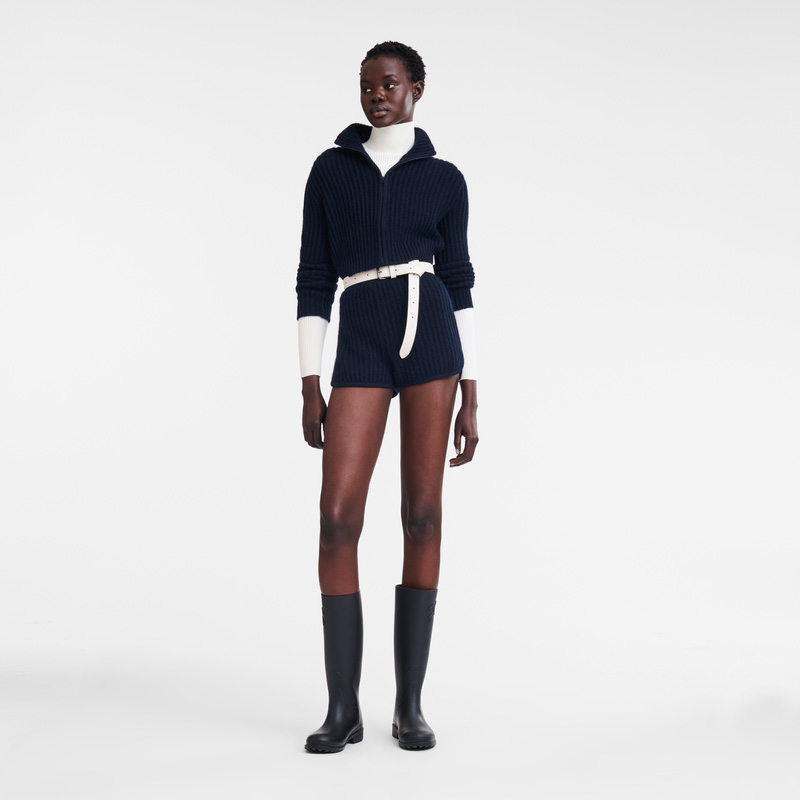 Longchamp | Zip collar short cardigan Navy - Knit | Navy