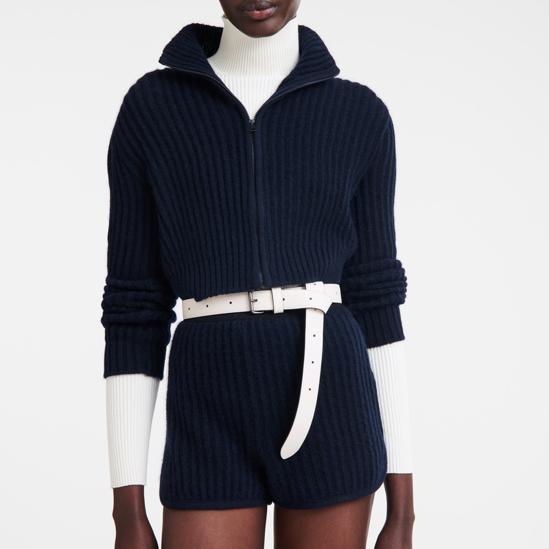 Longchamp | Zip collar short cardigan Navy - Knit | Navy
