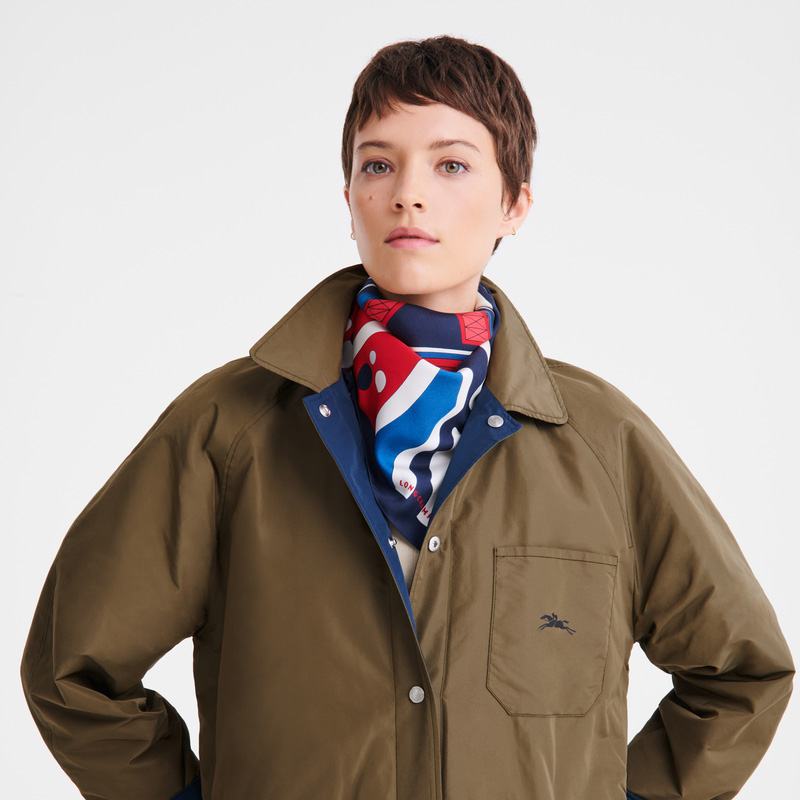 Longchamp | Equestrian Tower Silk scarf 70 Red - OTHER | Red/Navy