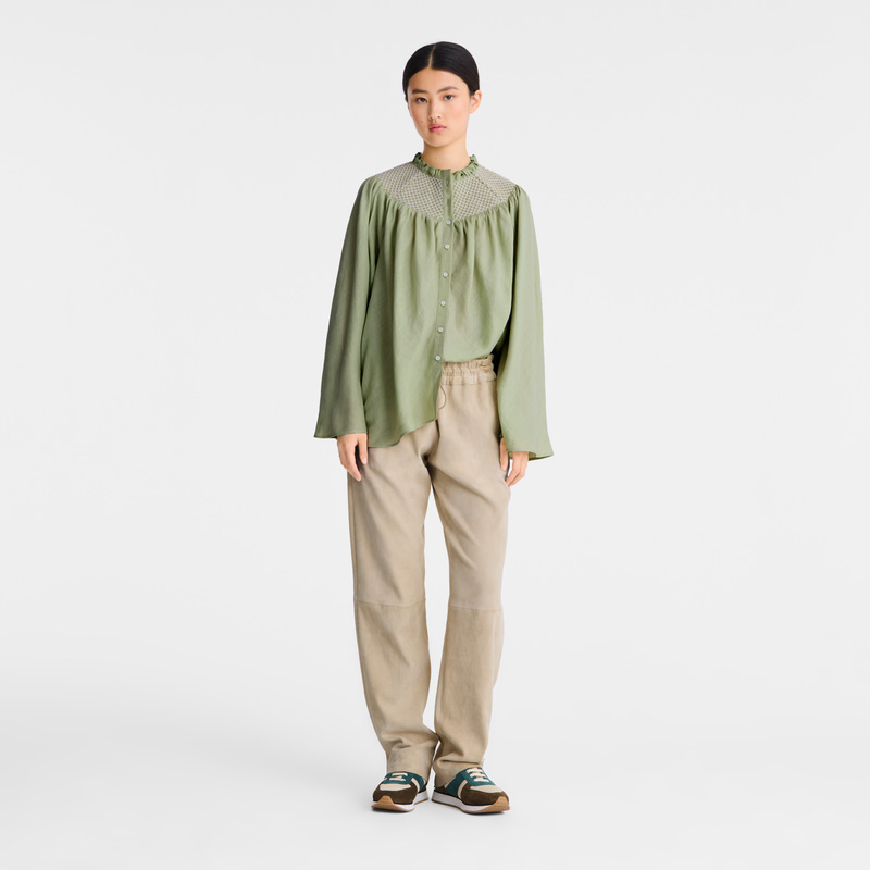 Longchamp | Blouse Vervain - Smocked veil | Vervain
