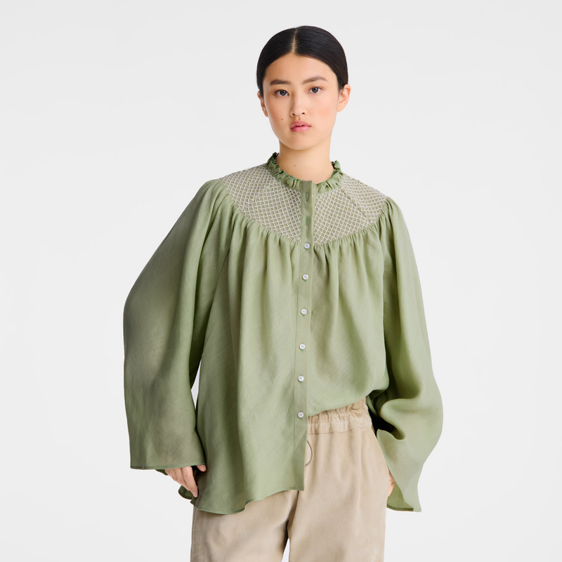 Longchamp | Blouse Vervain - Smocked veil | Vervain