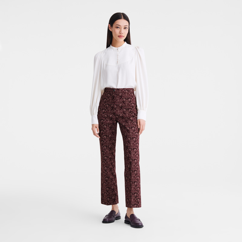 Longchamp | Trousers Eggplant - Printed gabardine | Eggplant