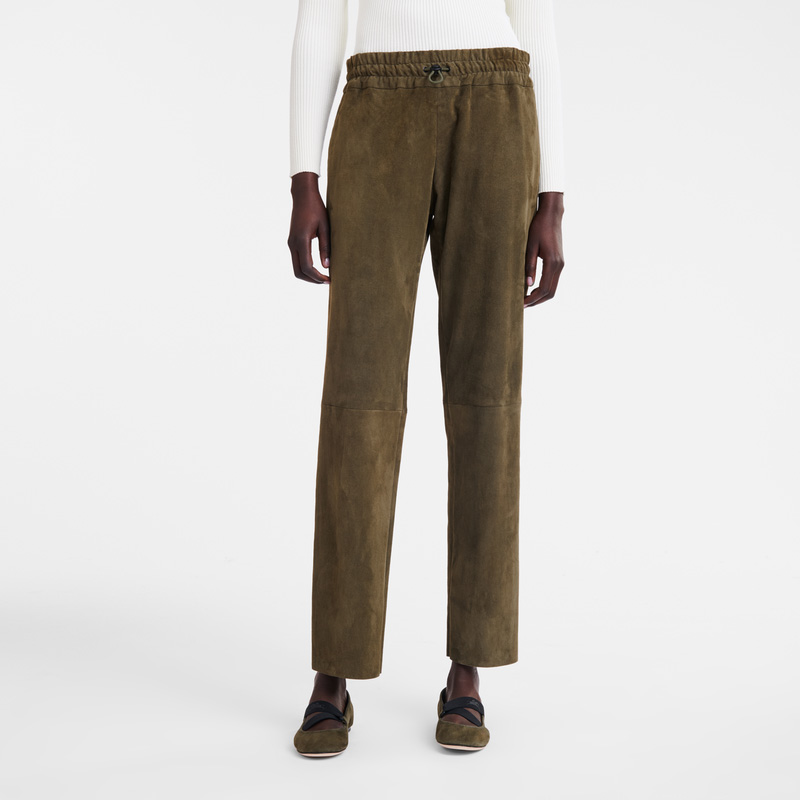 Longchamp | Leather straight pants Khaki - Leather | Khaki