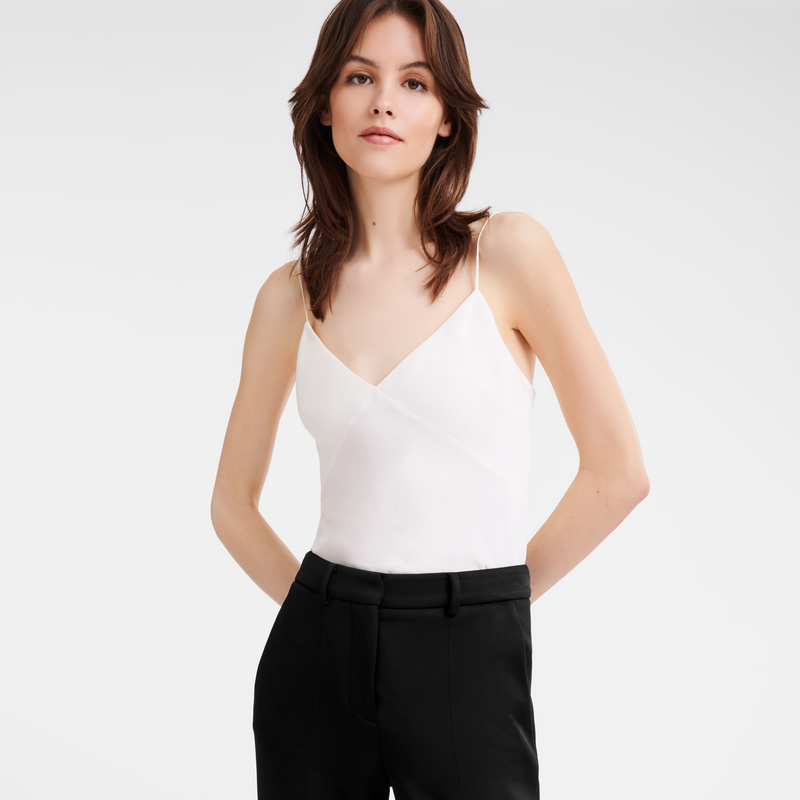 Longchamp | Thin strap top Ecru - Fluid crepe | Ecru