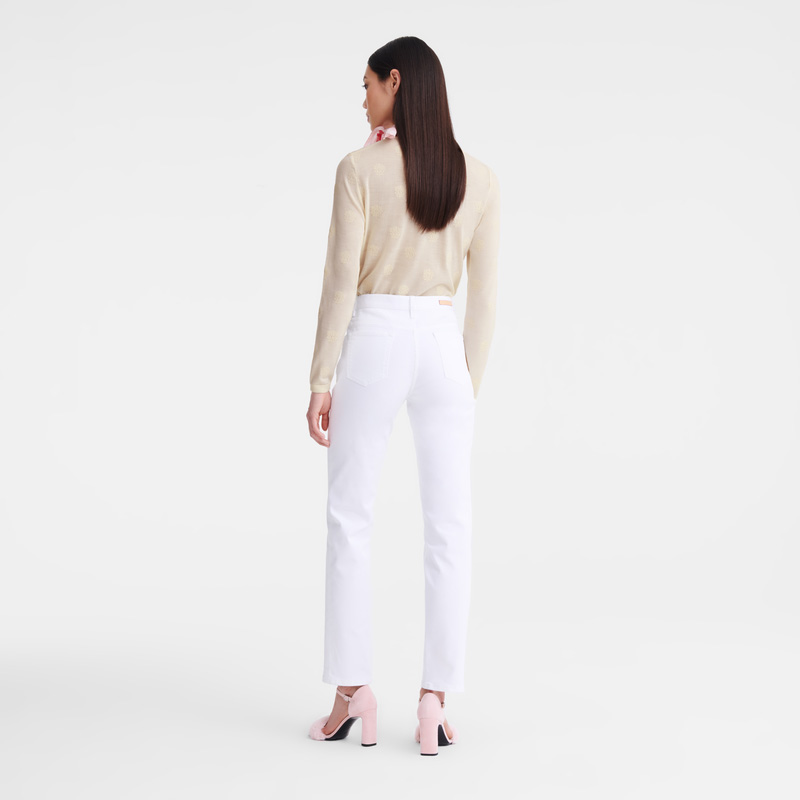 Longchamp | Round neck sweater Ecru - Embroidered knit | Ecru