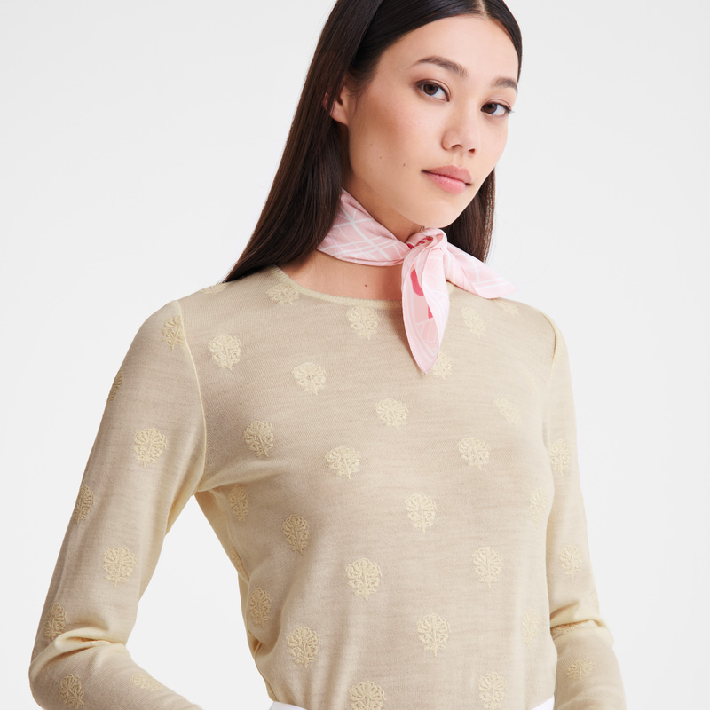 Longchamp | Round neck sweater Ecru - Embroidered knit | Ecru
