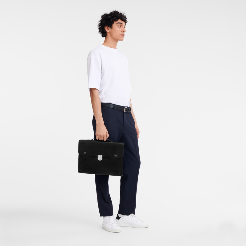 Longchamp | Le Foulonné S Briefcase Black - Leather | Black