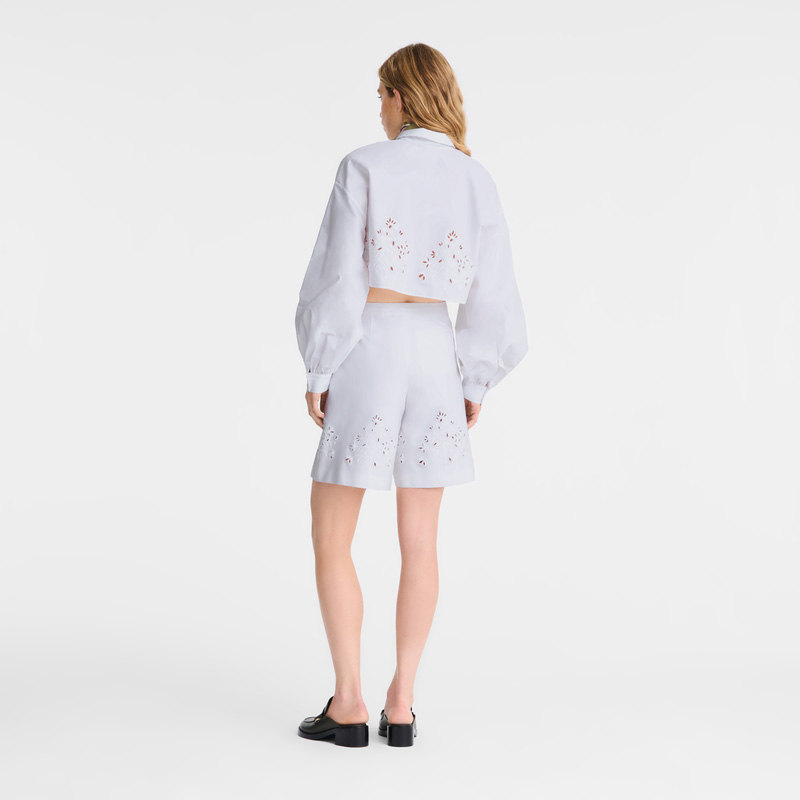 Longchamp | Bermuda shorts White - Embroidered gabardine | White