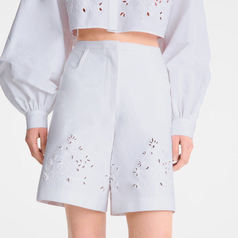 Longchamp | Bermuda shorts White - Embroidered gabardine | White