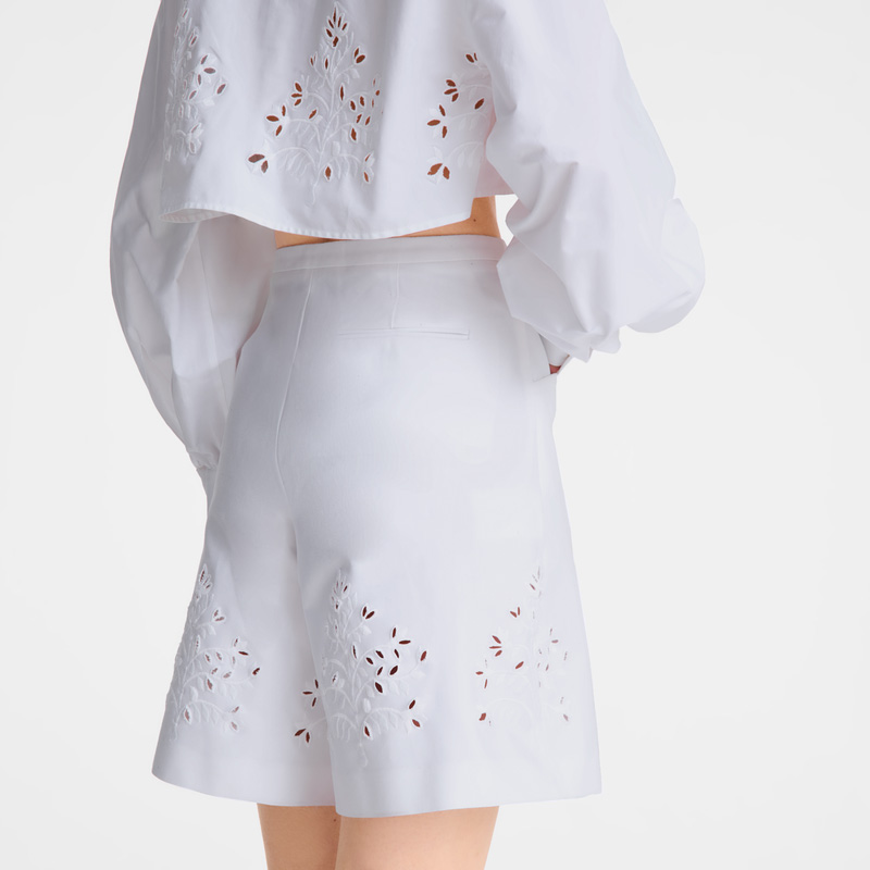 Longchamp | Bermuda shorts White - Embroidered gabardine | White