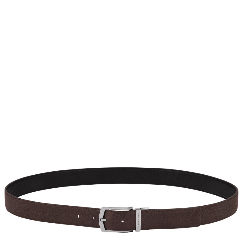 Longchamp | Le Foulonné Men's belt Mocha/Black - Leather | Mocha/Black