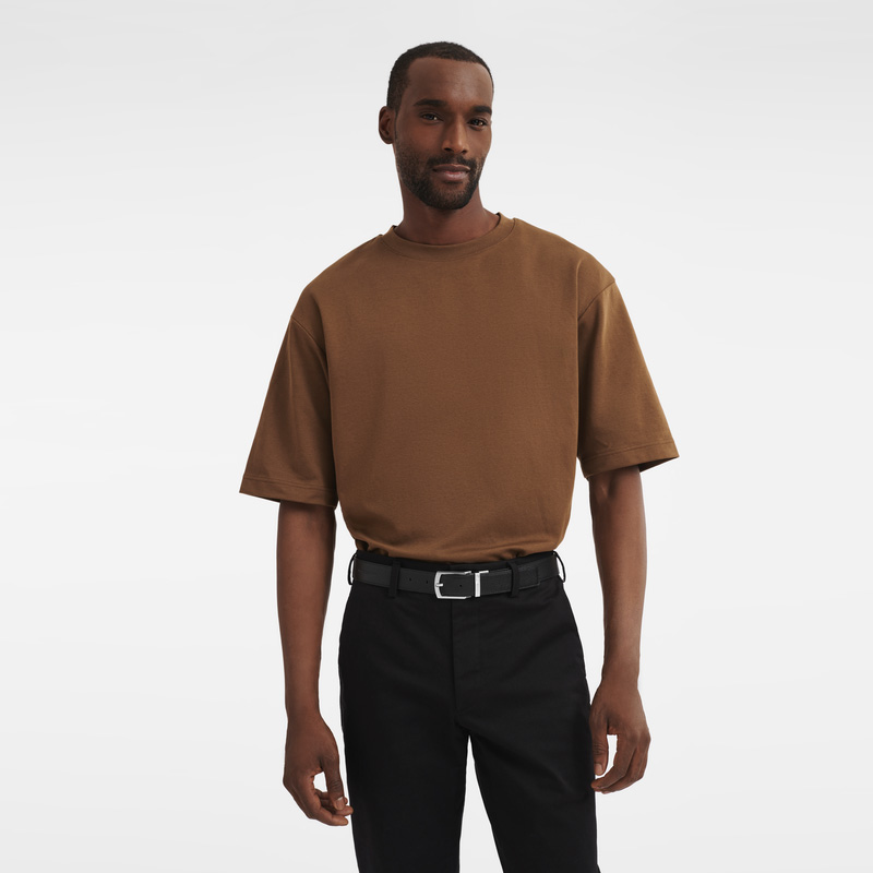 Longchamp | Le Foulonné Men's belt Mocha/Black - Leather | Mocha/Black