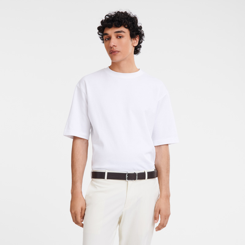 Longchamp | Le Foulonné Men's belt Mocha/Black - Leather | Mocha/Black