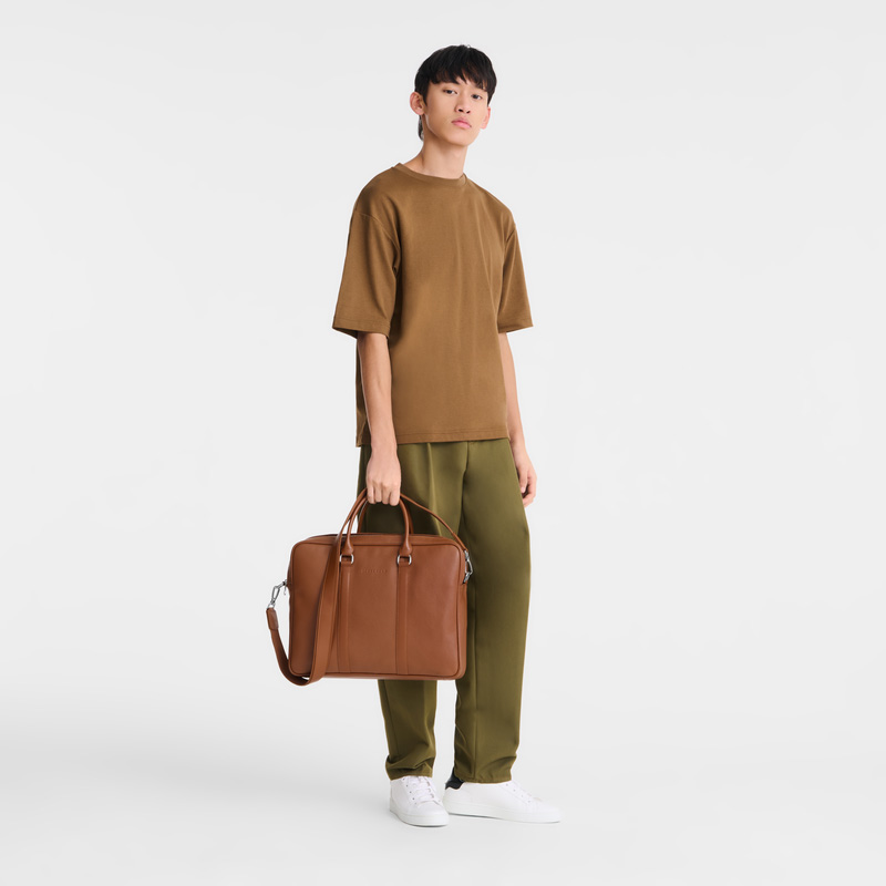 Longchamp | Le Foulonné M Briefcase Caramel - Leather | Caramel
