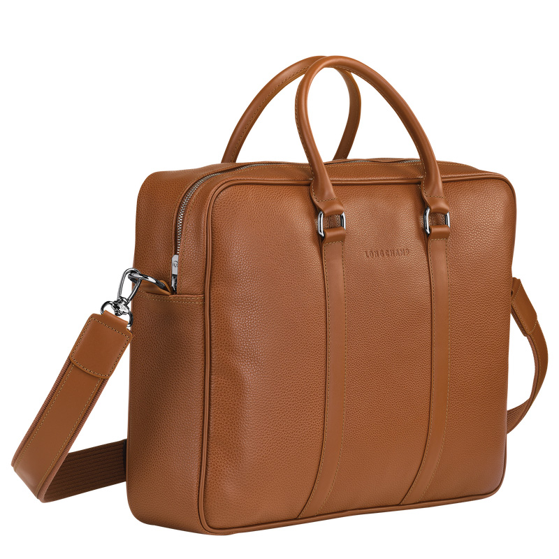 Longchamp | Le Foulonné M Briefcase Caramel - Leather | Caramel