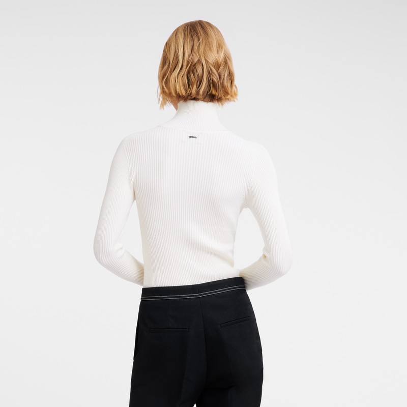Longchamp | High collar fitted jumper Ecru - Knit | Ecru