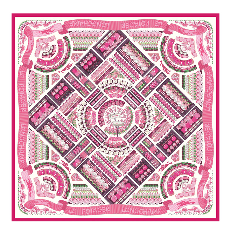 Longchamp | Vegetable Garden Silk scarf 90 Pink - OTHER | Pink