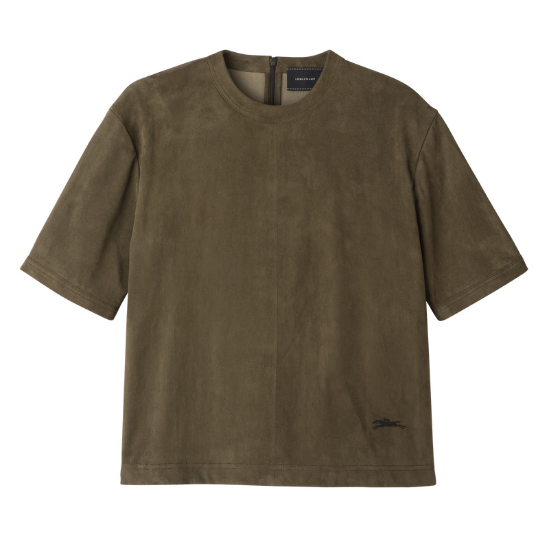 Longchamp | Short leather top Khaki - Leather | Khaki