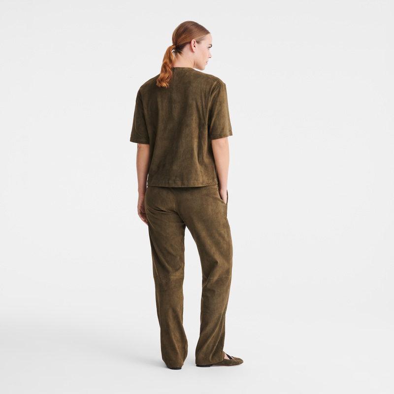 Longchamp | Short leather top Khaki - Leather | Khaki