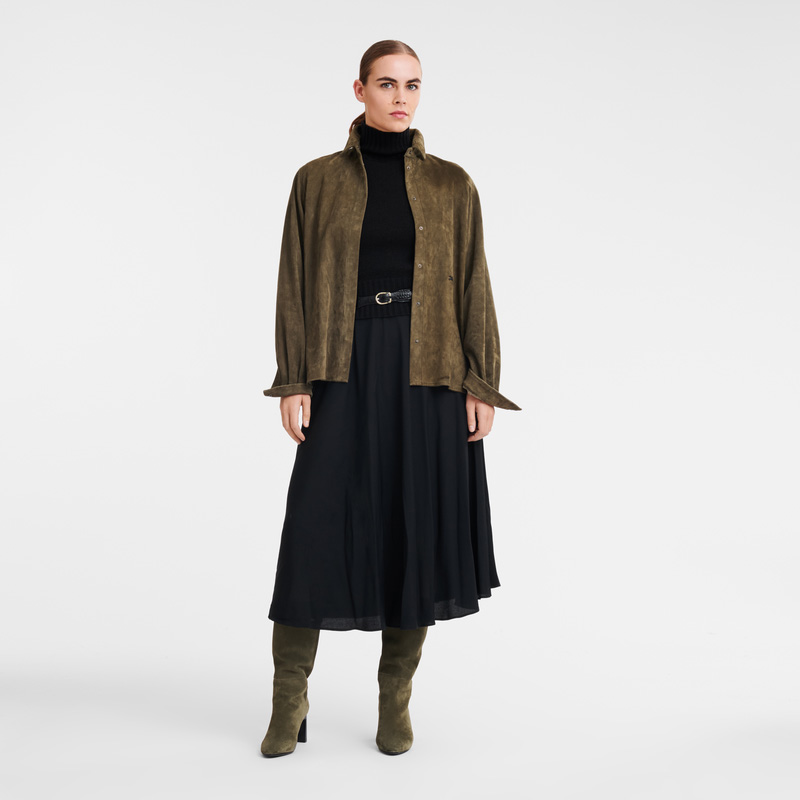 Longchamp | Straight leather shirt Khaki - Leather | Khaki