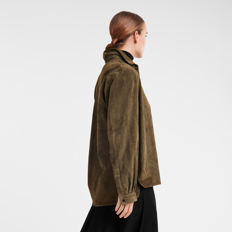 Longchamp | Straight leather shirt Khaki - Leather | Khaki