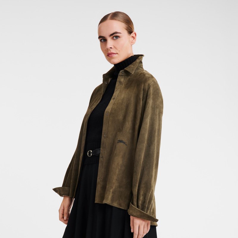 Longchamp | Straight leather shirt Khaki - Leather | Khaki