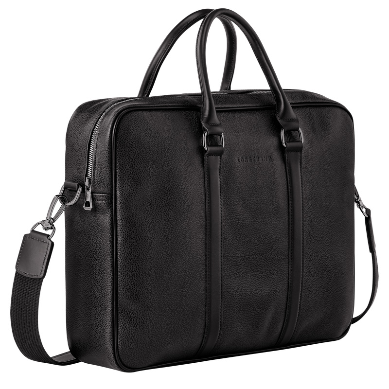 Longchamp | Le Foulonné M Briefcase Black - Leather | Black