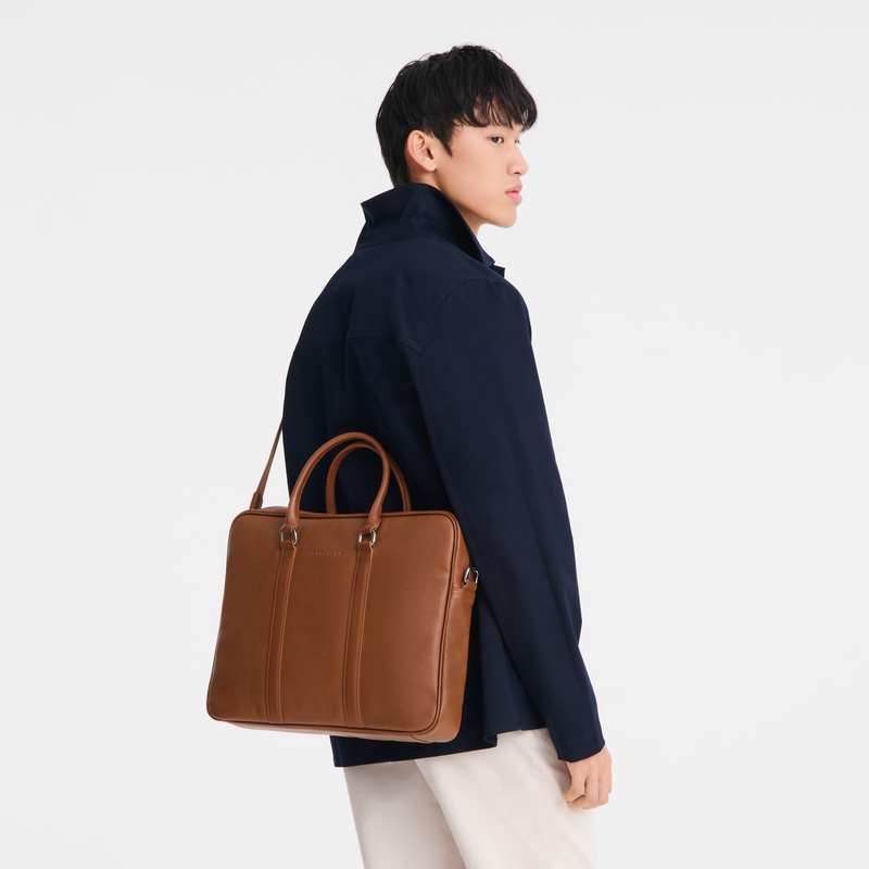 Longchamp | Le Foulonné S Briefcase Caramel - Leather | Caramel