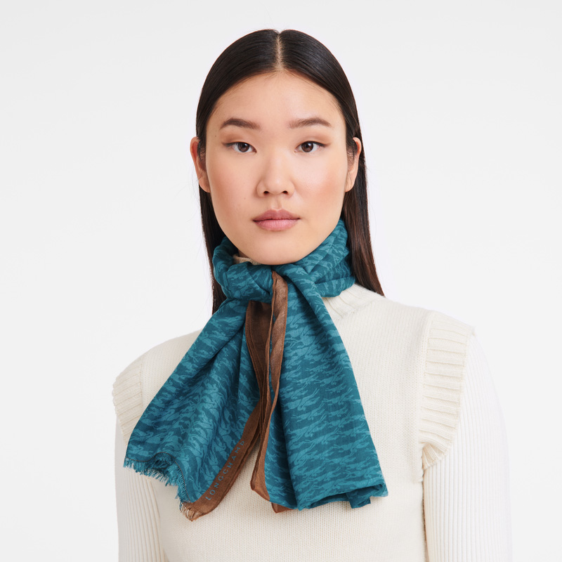 Longchamp | Chevaux Stole Peacock - Horse print | Peacock