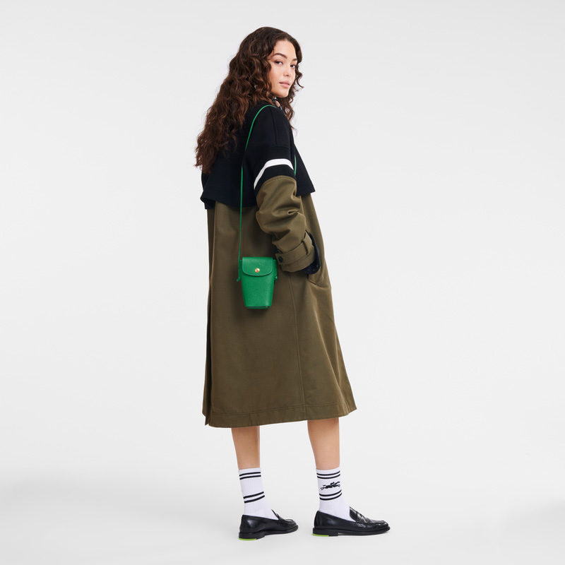 Longchamp | Épure Phone case with leather lace Green - Leather | Green