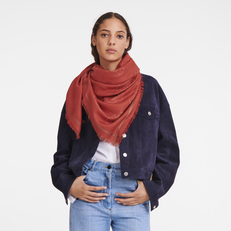 Longchamp | La Médaille Shawl Tomato - Cotton blend | Tomato
