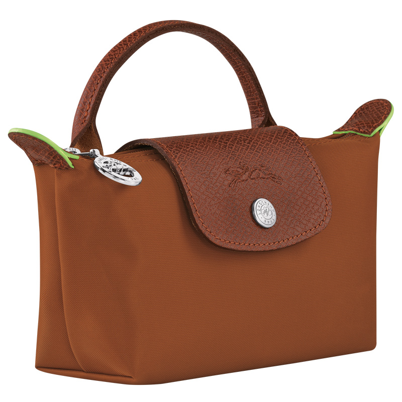Longchamp | Le Pliage Green Pouch with handle Cognac - Recycled canvas | Cognac