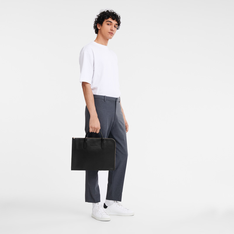 Longchamp | Le Foulonné S Briefcase Black - Leather | Black