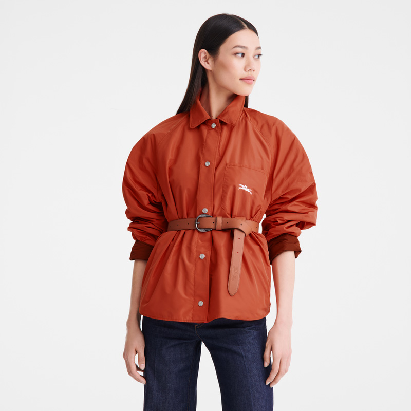 Longchamp | Padded blouson Chestnut/Tomato - Technical taffeta | Chestnut/Tomato