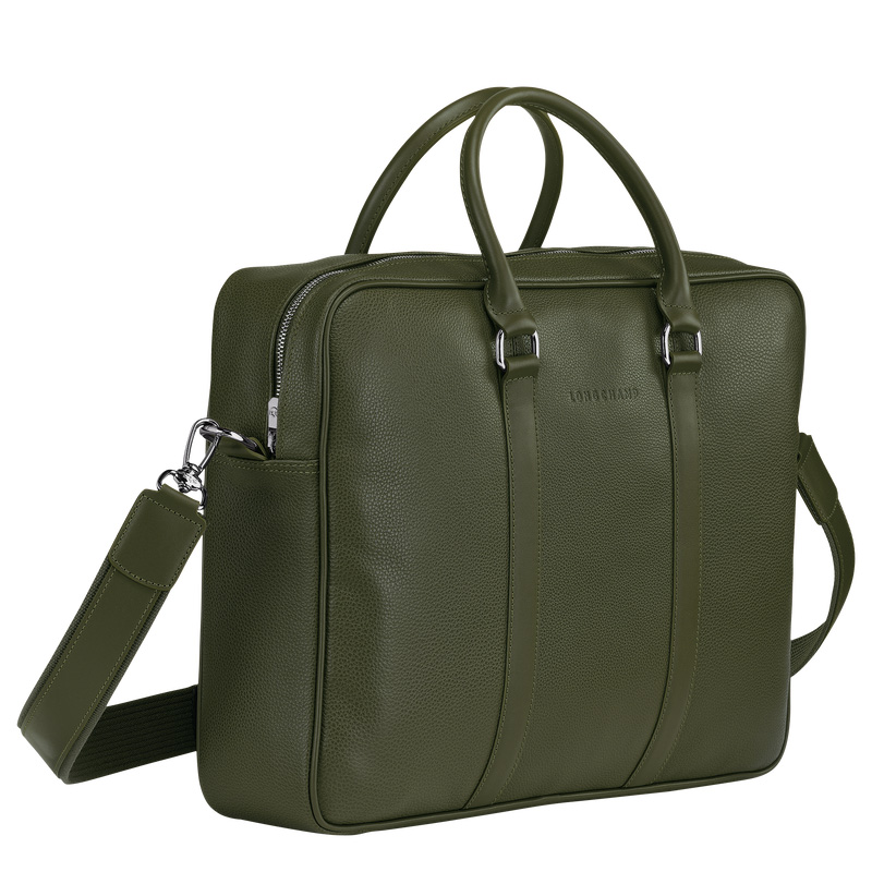 Longchamp | Le Foulonné M Briefcase Khaki - Leather | Khaki