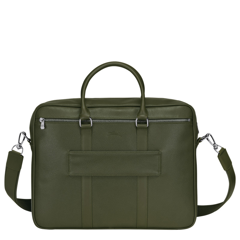 Longchamp | Le Foulonné M Briefcase Khaki - Leather | Khaki