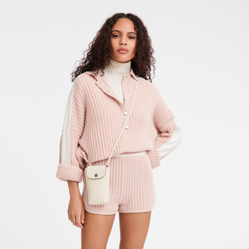 Longchamp | Le Pliage Xtra Phone case with leather lace Ecru - Leather | Ecru