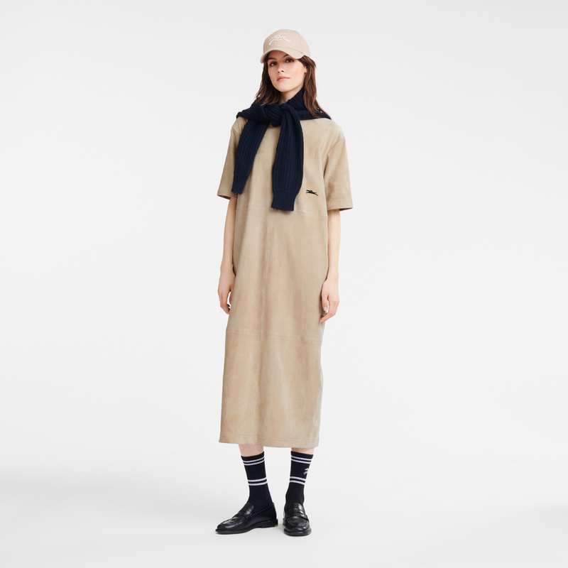 Longchamp | Leather long dress Linen - Leather | Linen