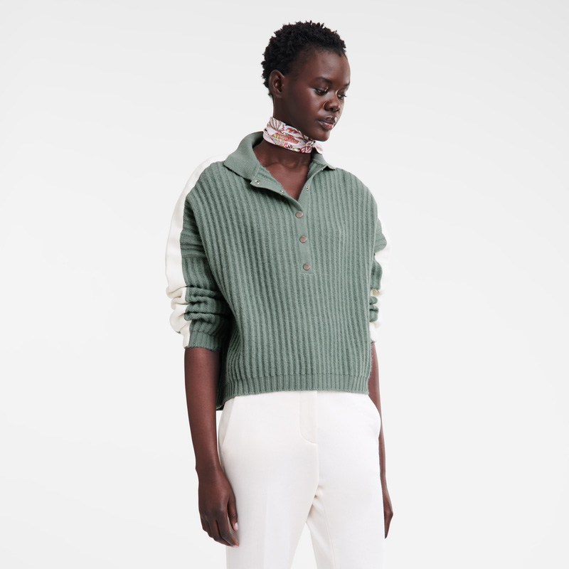 Longchamp | Polo collar jumper Celadon - Knit | Celadon
