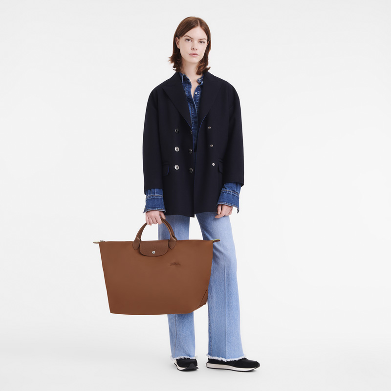 Longchamp | Le Pliage Green L Travel bag Cognac - Recycled canvas | Cognac