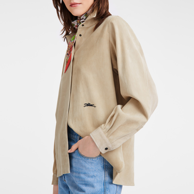 Longchamp | Straight leather shirt Linen - Leather | Linen