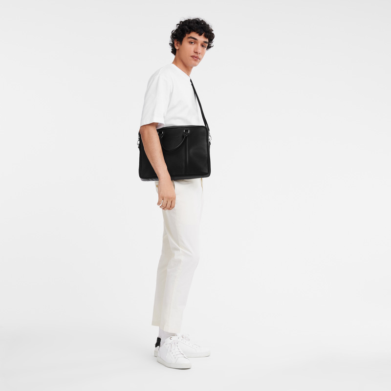Longchamp | Le Foulonné M Briefcase Black - Leather | Black