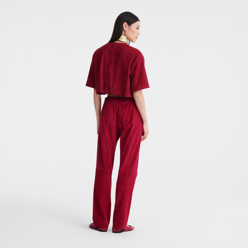 Longchamp | Leather straight pants Beetroot - Leather | Beetroot