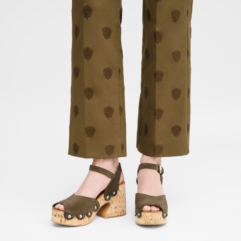 Longchamp | La Cigale Sandals Olive - Leather | Olive
