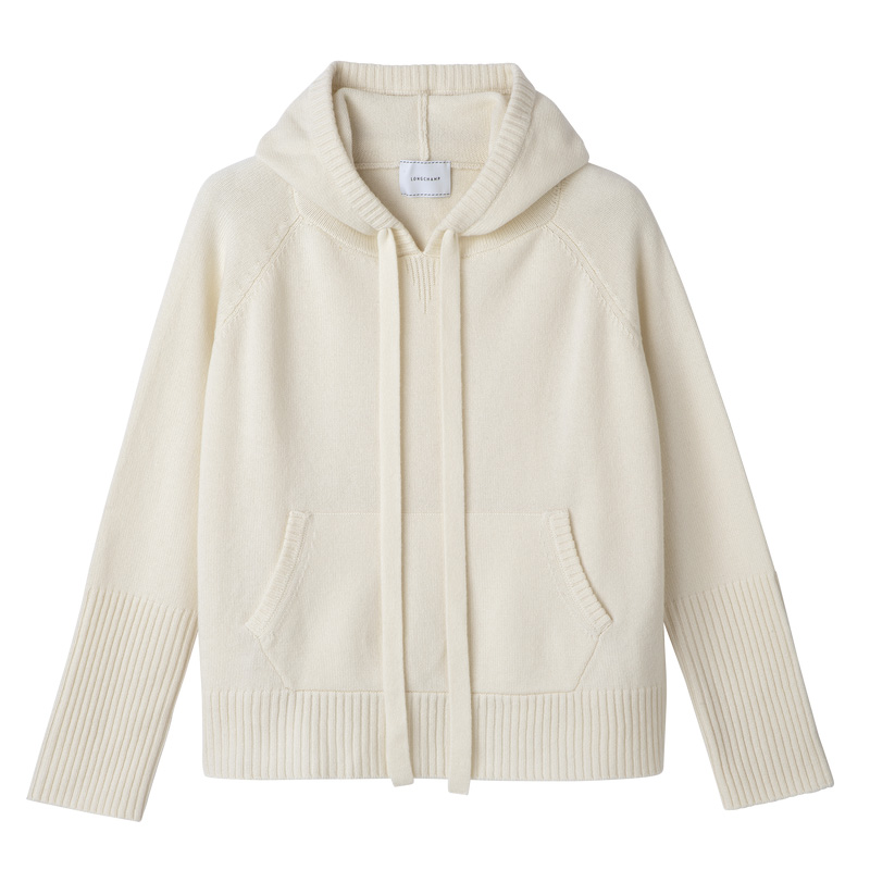 Longchamp | Hoodie jumper Ecru - Knit | Ecru