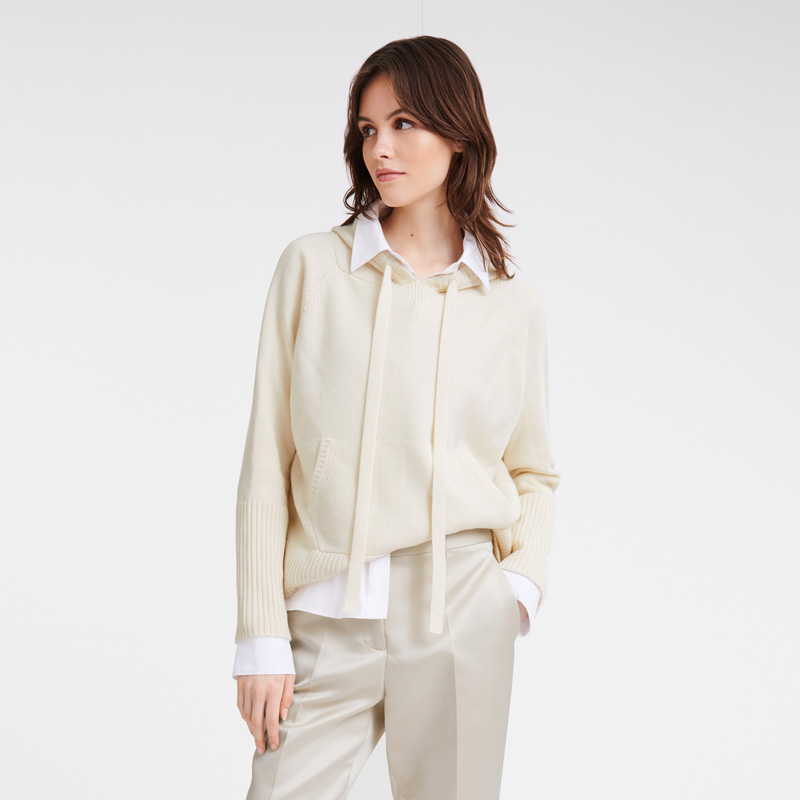 Longchamp | Hoodie jumper Ecru - Knit | Ecru