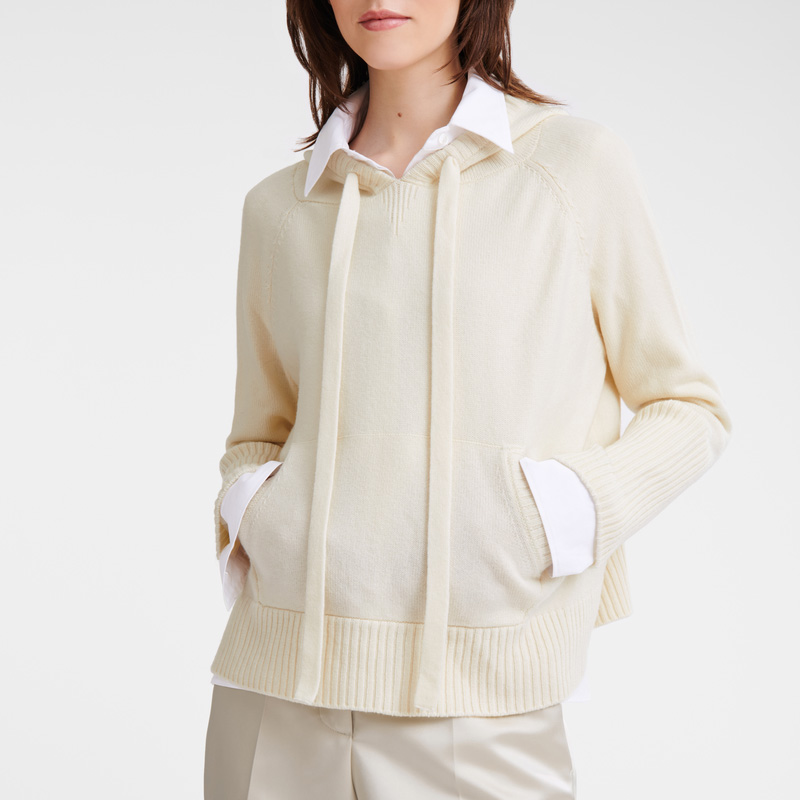 Longchamp | Hoodie jumper Ecru - Knit | Ecru